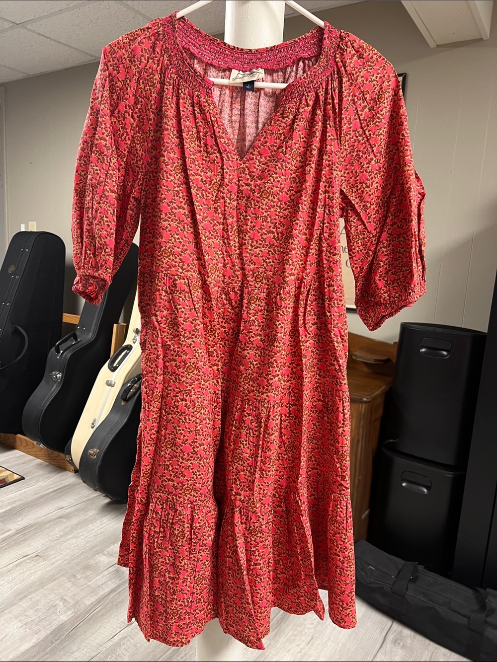 Universal Thread Coral-Red Floral Tiered Midi Dress sz small